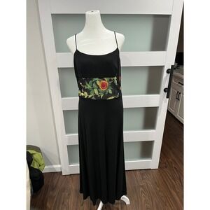 HORTLY WESTWOOD Black Spaghetti Strap Maxi Dress Floral‎ Waist Panel